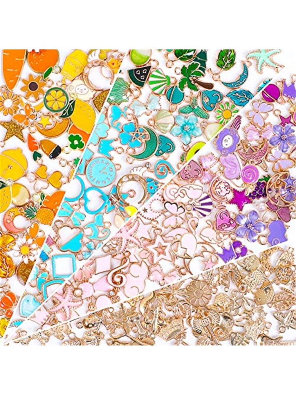 Gold Enamel Charm Set Bulk DIY Jewelry Making Bracelet Necklace Pendants 200pc